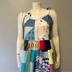 Hand Crafted Colorful Patchwork Tiered Sundress with Shoulder Straps Size medium